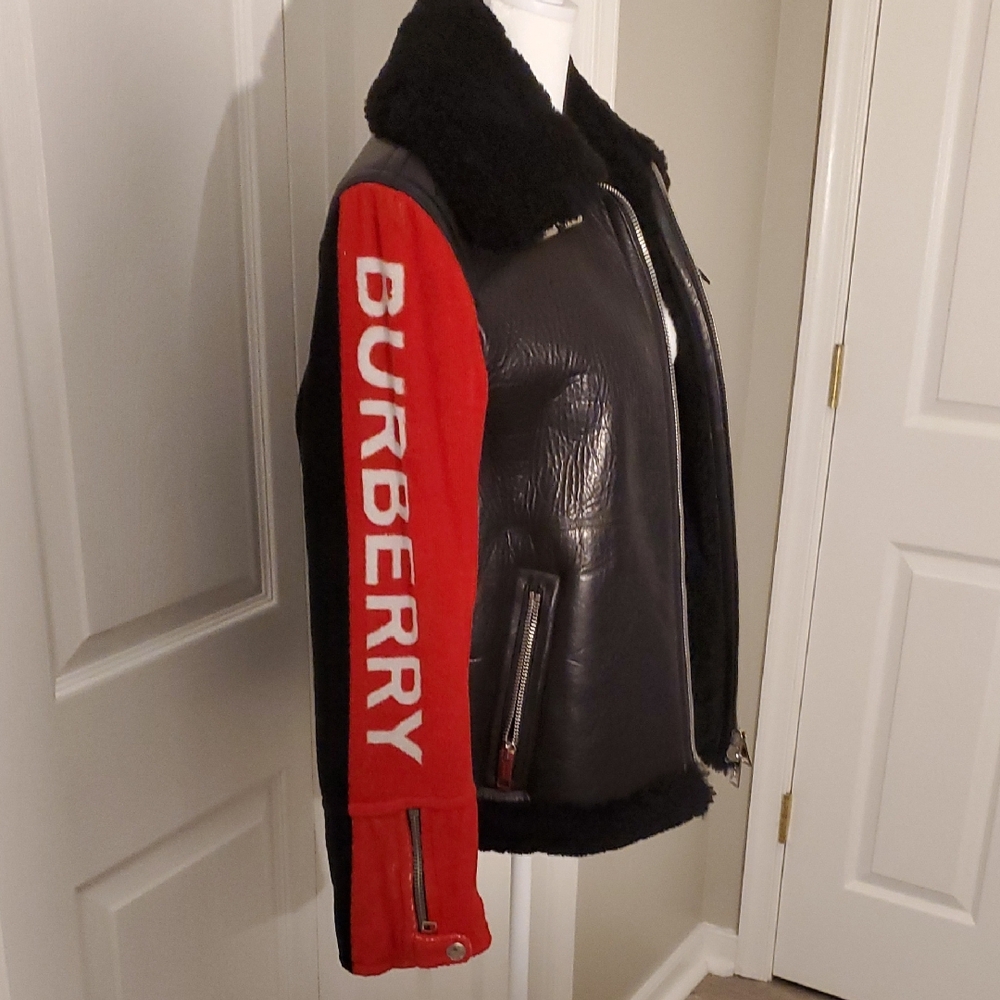 Burberry Black and Red Shearling Jacket